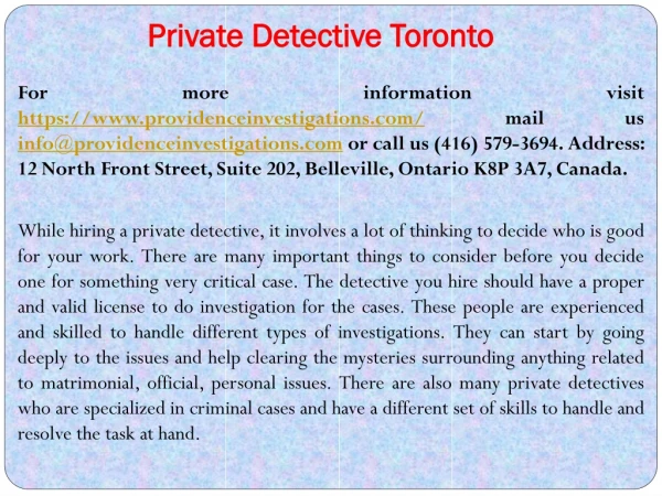 private detective Toronto