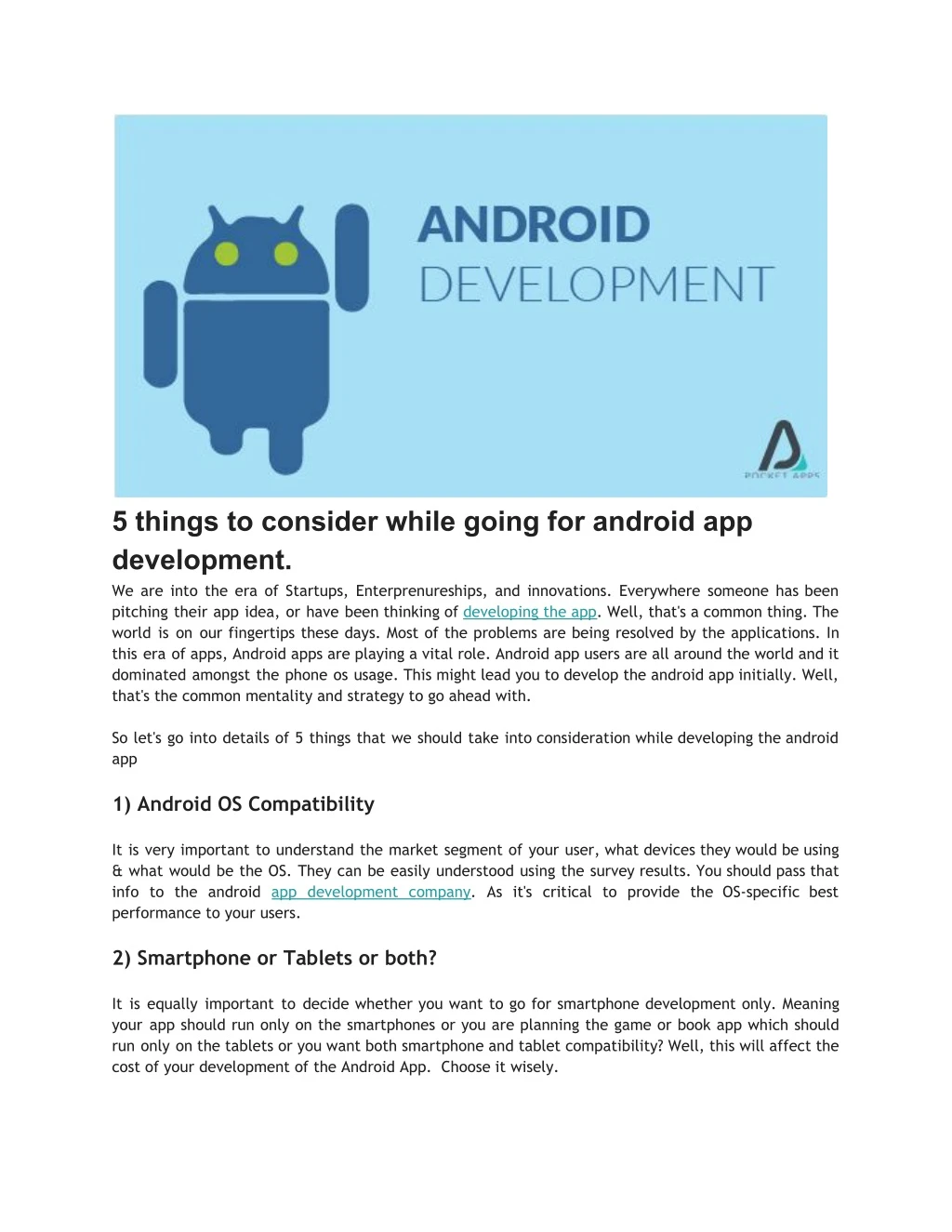 5 things to consider while going for android