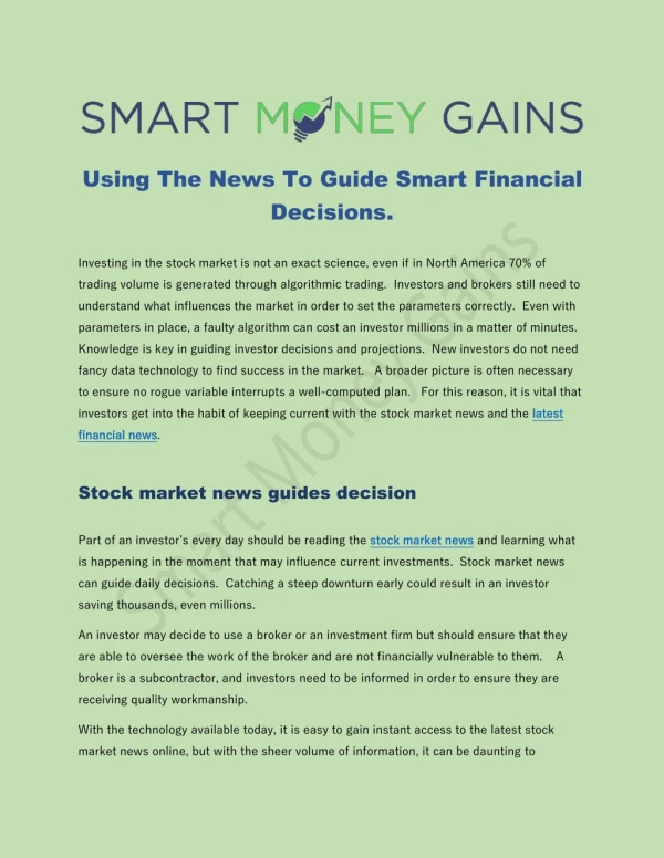 Using The News To Guide Smart Financial Decisions.