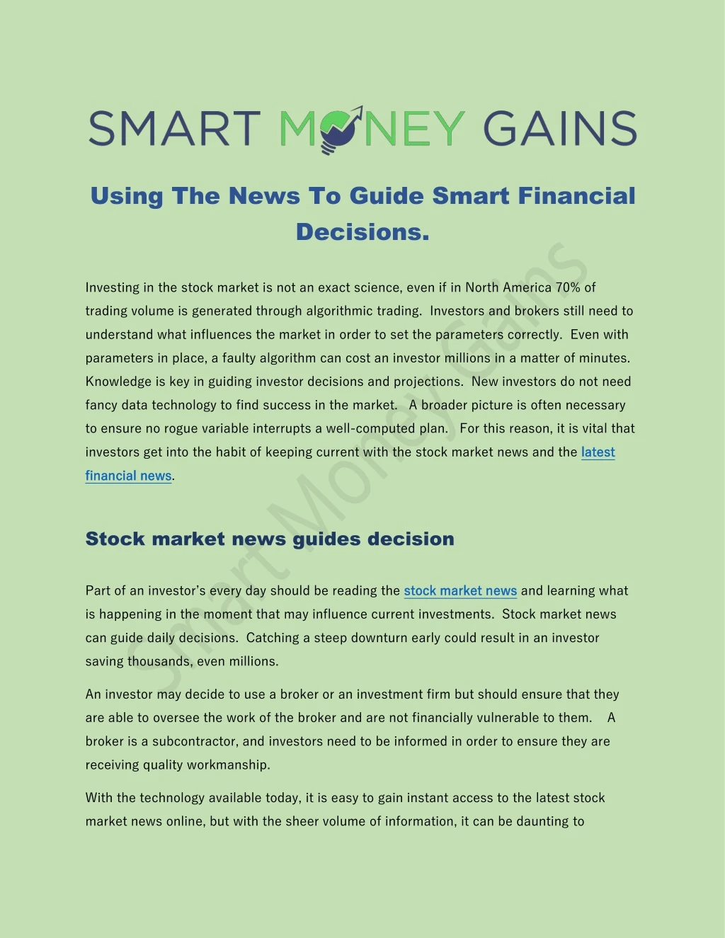 using the news to guide smart financial decisions