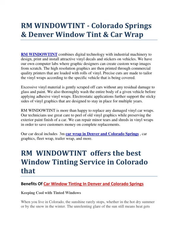 RM WINDOWTINT - Colorado Springs & Denver Window Tint & Car Wrap