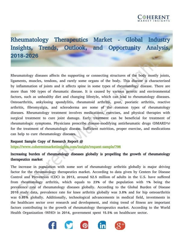 Rheumatology Therapeutics Market - Global Industry Insights, Trends, Outlook, and Opportunity Analysis, 2018-2026