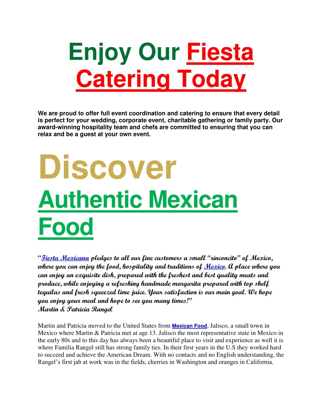 enjoy our fiesta catering today