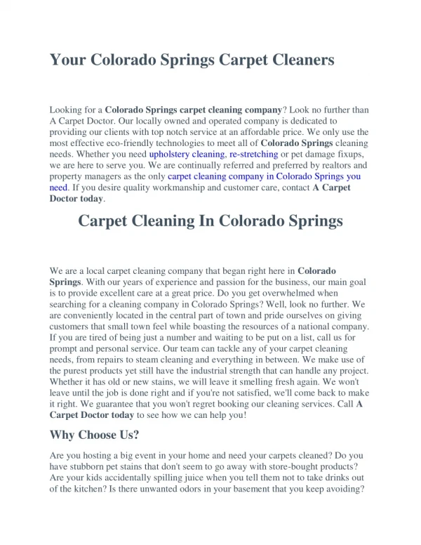 A Carpet Doctor- Carpet Cleaning Colorado Springs