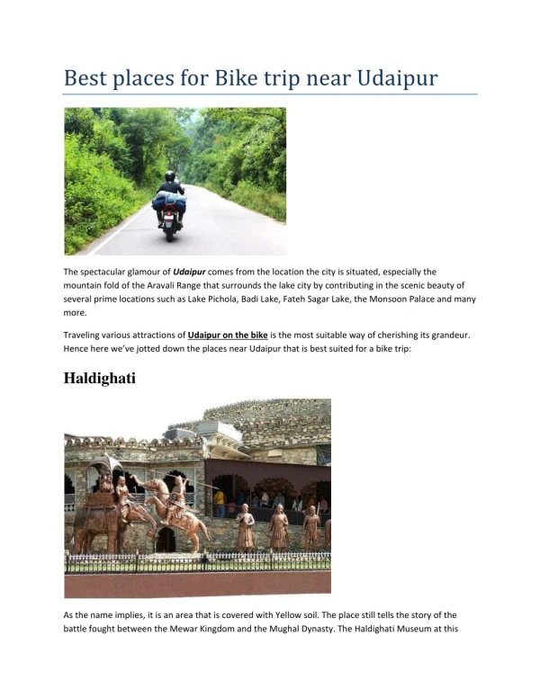 Best places for Bike trip near Udaipur