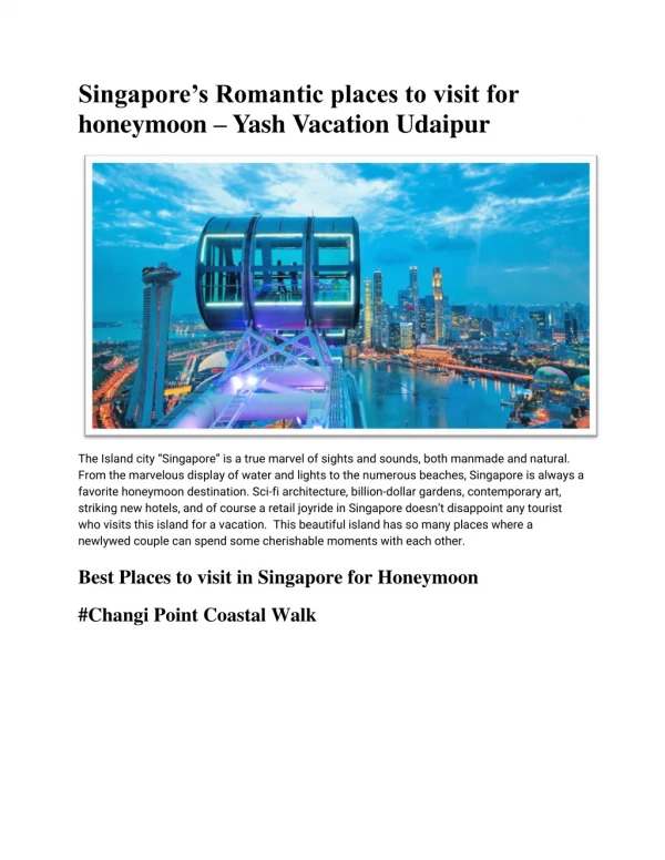 Singapore’s Romantic places to visit for honeymoon – Yash Vacation Udaipur