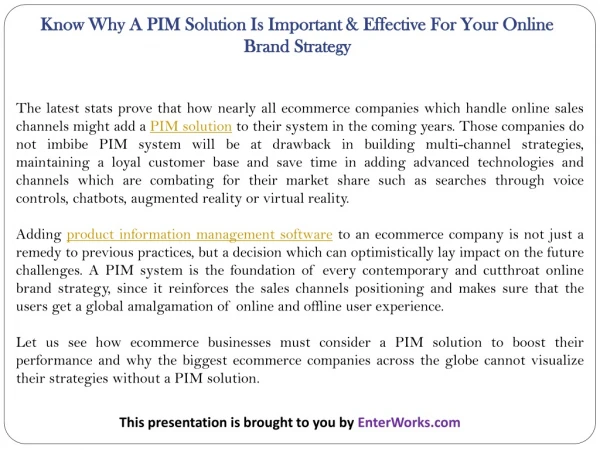 know why a pim solution is important effective