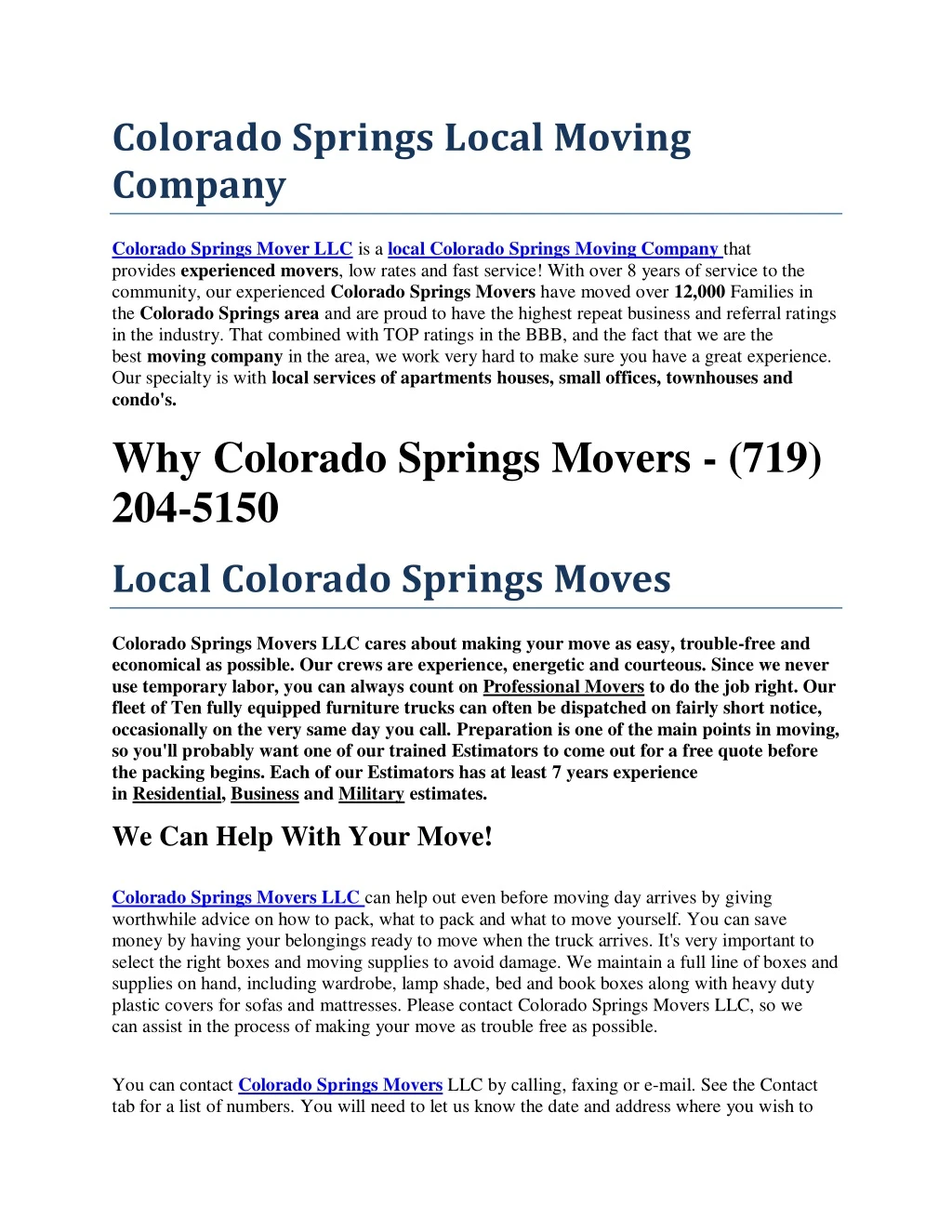 colorado springs local moving company