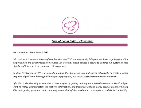 Cost of IVF in India | Elawoman