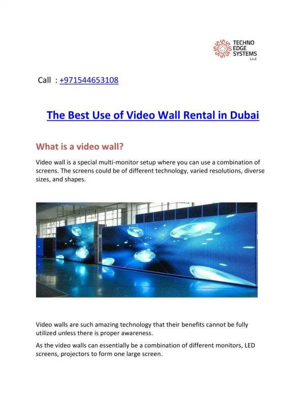 Video wall rental dubai | video wall rental - Techno Edge System