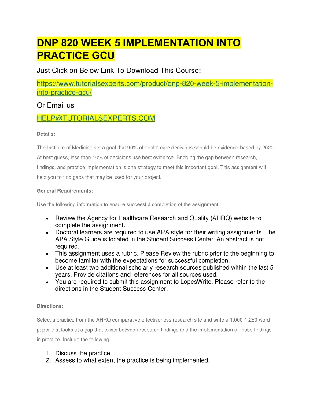 dnp 820 week 5 implementation into practice gcu