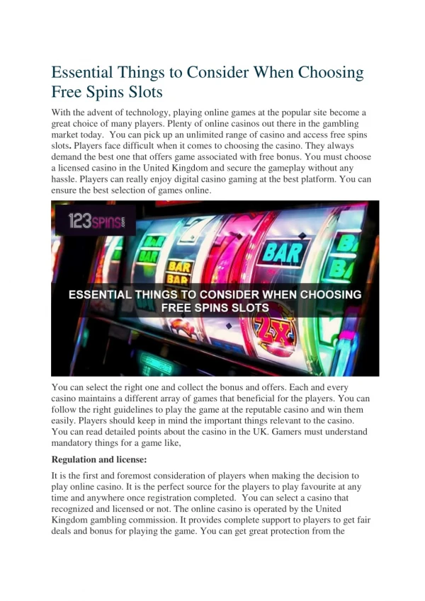 Essential Things to Consider When Choosing Free Spins Slots