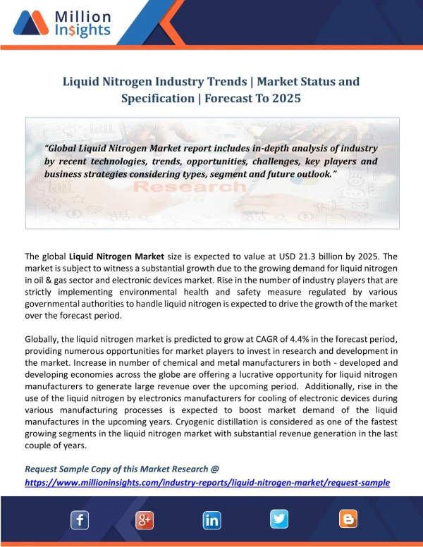 Liquid Nitrogen Industry Trends | Market Status and Specification | Forecast To 2025
