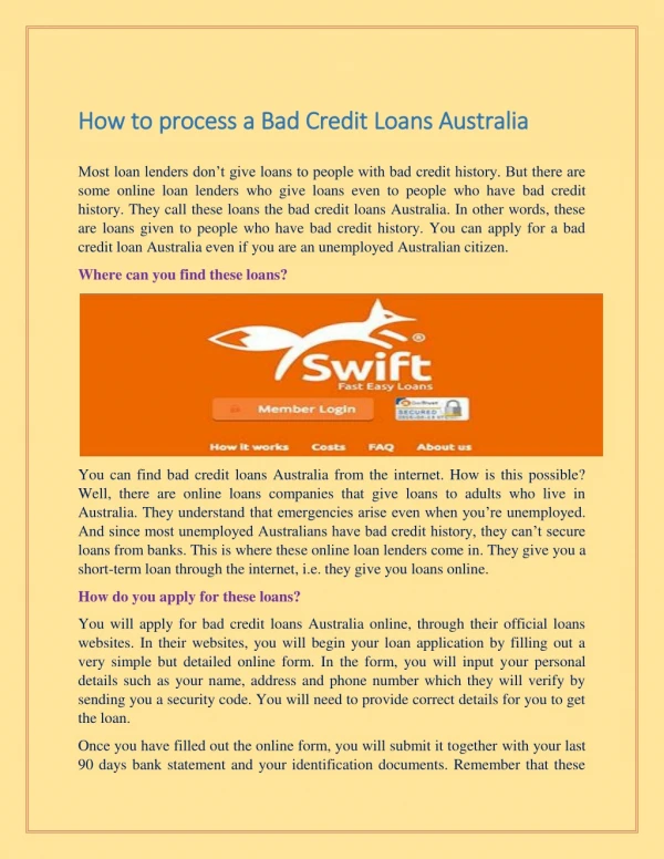 How to process a Bad Credit Loans Australia
