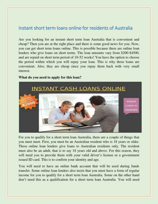 Instant short term loans online for residents of Australia