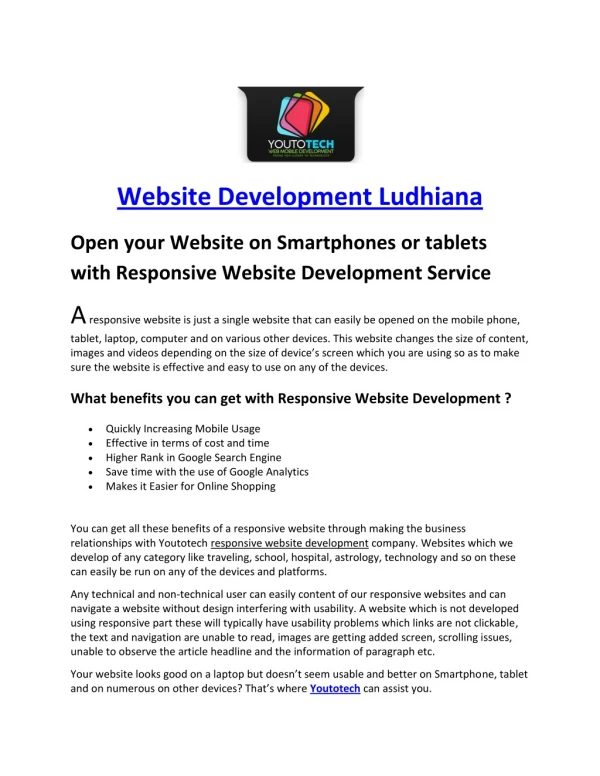 Website Development Ludhiana (Youtotech Web Mobile Development)