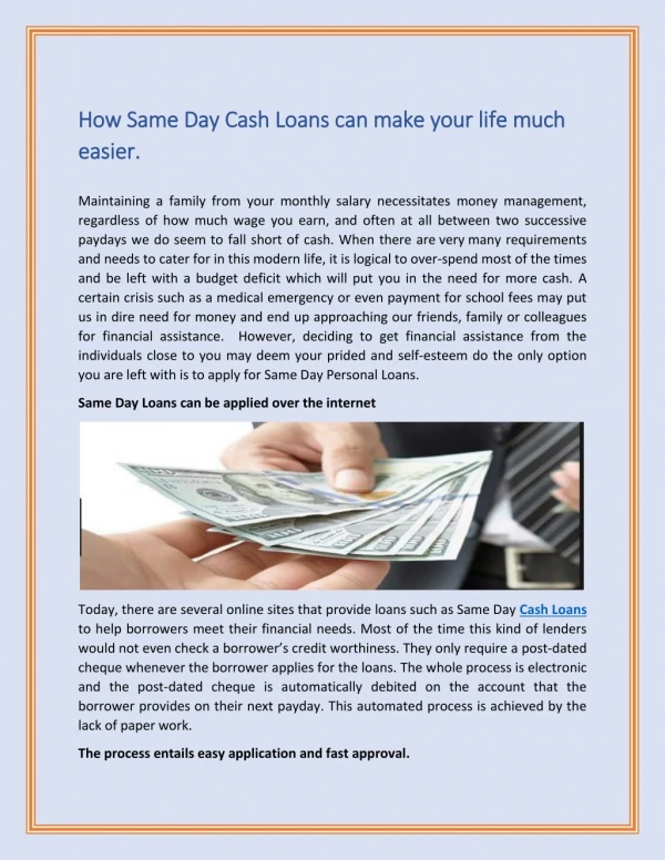 How Same Day Cash Loans can make your life much easier.