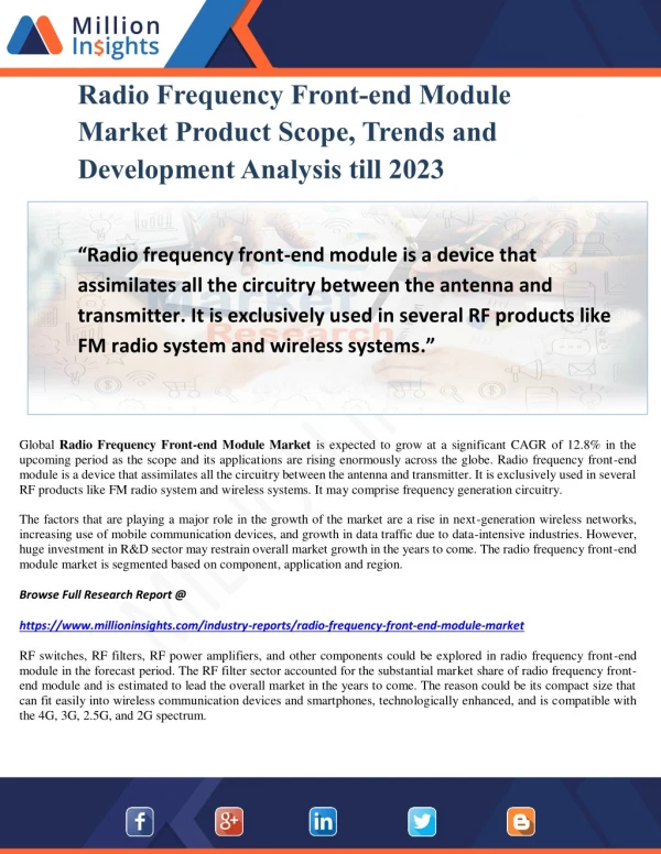 Radio Frequency Front-end Module Market Product Scope, Trends and Development Analysis till 2023