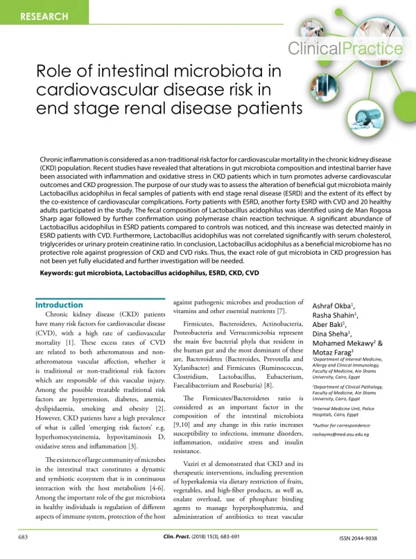Role of intestinal microbiota in cardiovascular disease risk in end stage renal disease patients