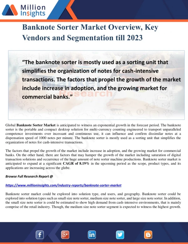 Banknote Sorter Market Overview, Key Vendors and Segmentation till 2023