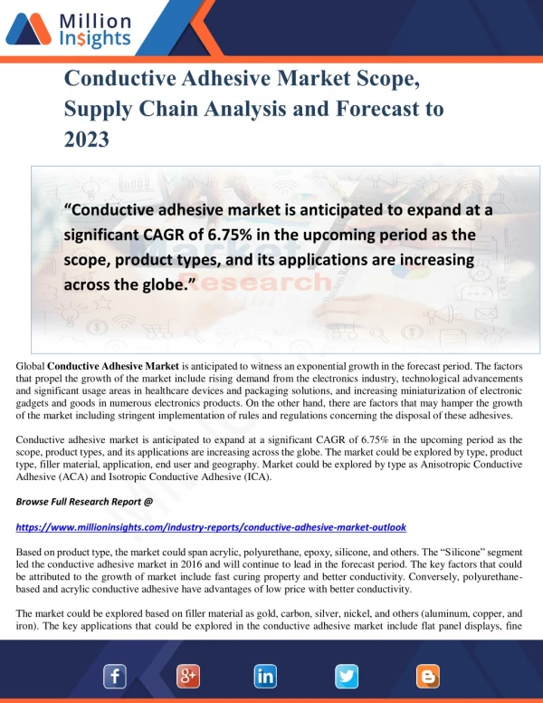 Conductive Adhesive Market Scope, Supply Chain Analysis and Forecast to 2023