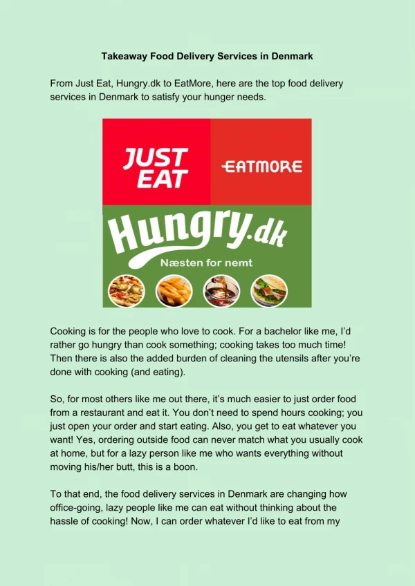 Takeaway Food Delivery Services in Denmark