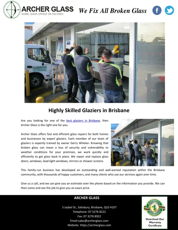 Highly Skilled Glaziers in Brisbane