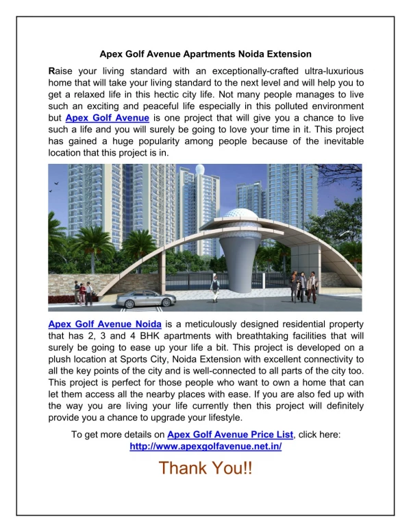 Apex Golf Avenue Apartments Noida Extension