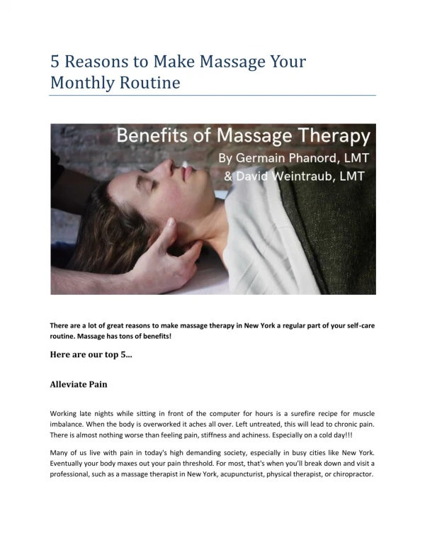 5 Reasons to Make Massage Your Monthly Routine