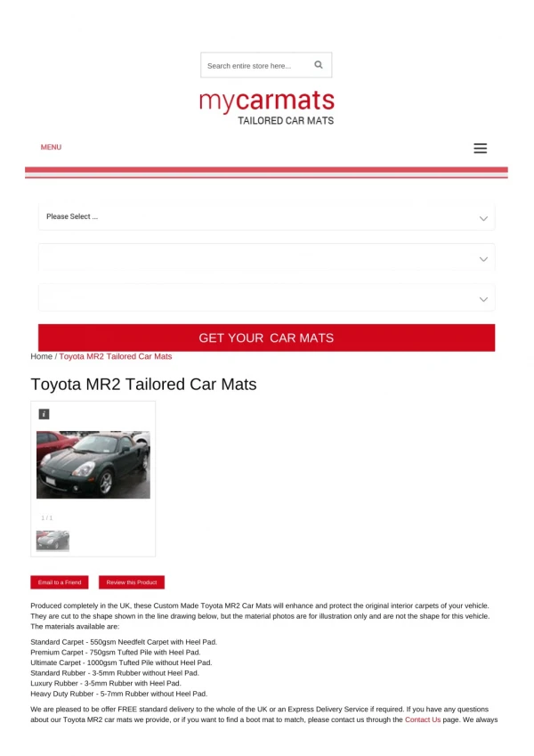 Tailored Toyota MR2 Car Mats – Custom Car Mats | Rubber Car Mats
