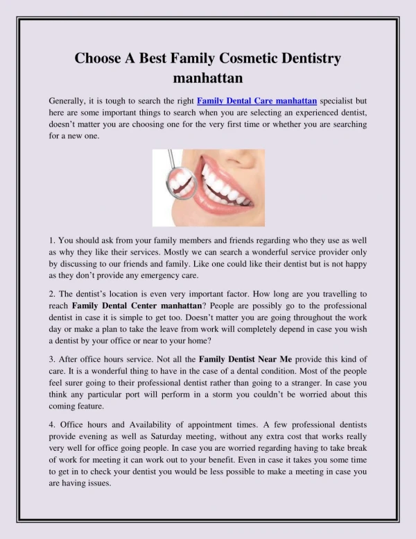 Choose A Best Family Cosmetic Dentistry manhattan