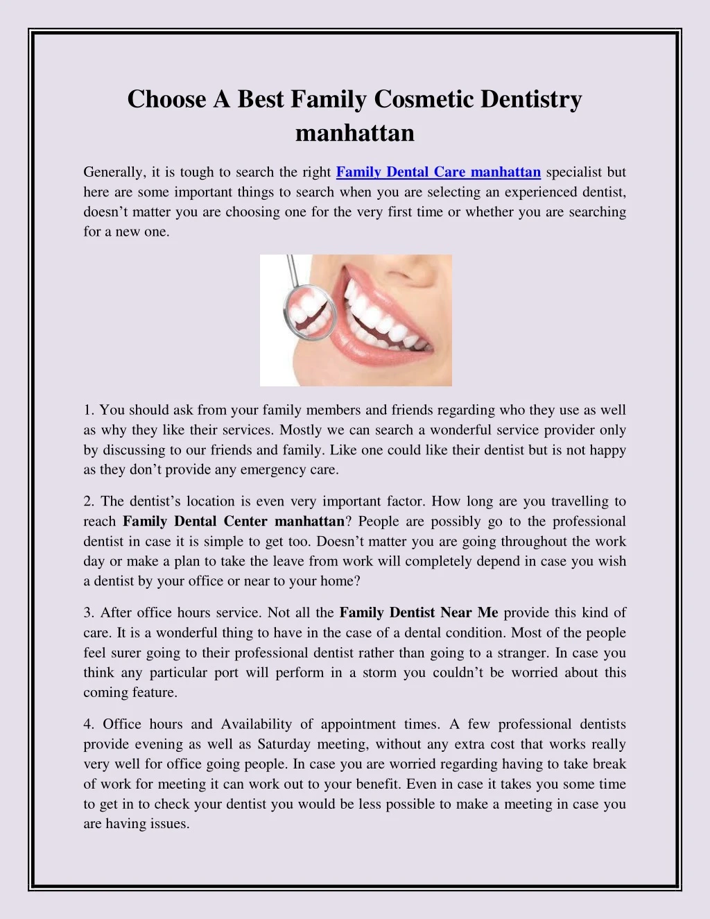 choose a best family cosmetic dentistry manhattan