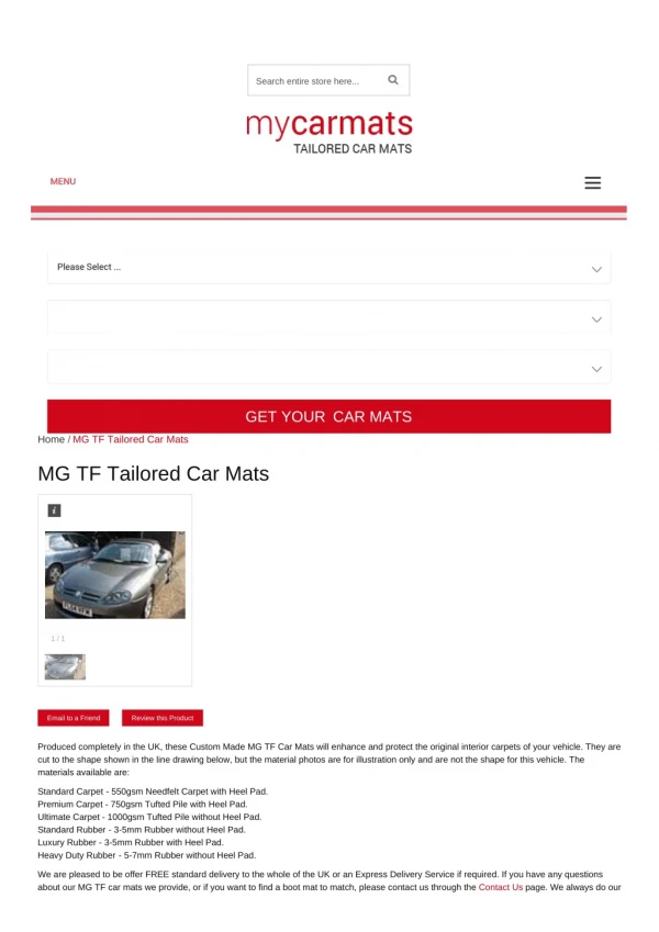 Tailored MG TF Car Mats – Custom Car Mats | Rubber Car Mats