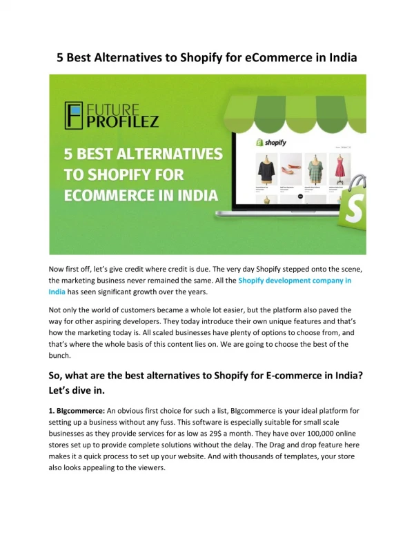 5 Best Alternatives to Shopify for eCommerce in India