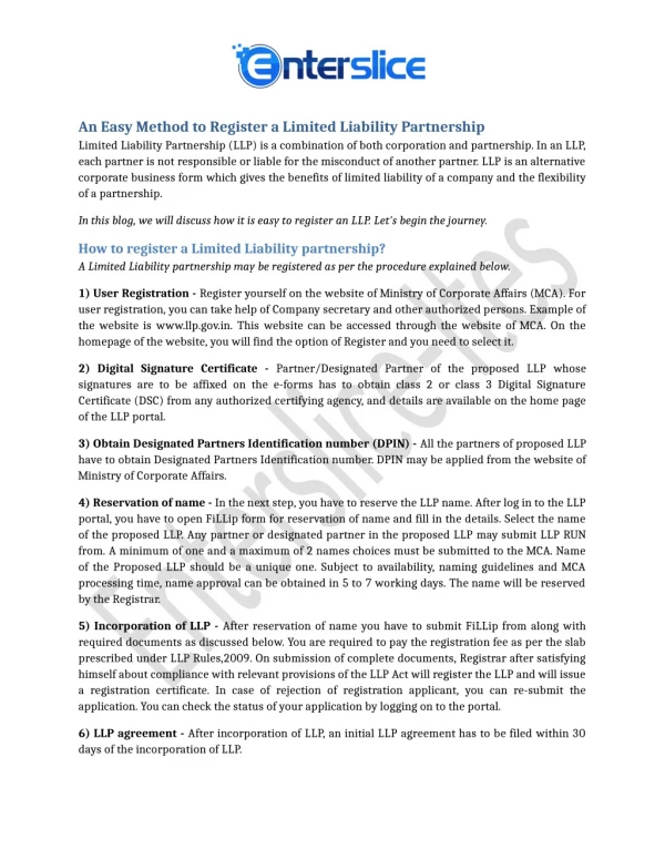 An Easy Method to Register a Limited Liability Partnership