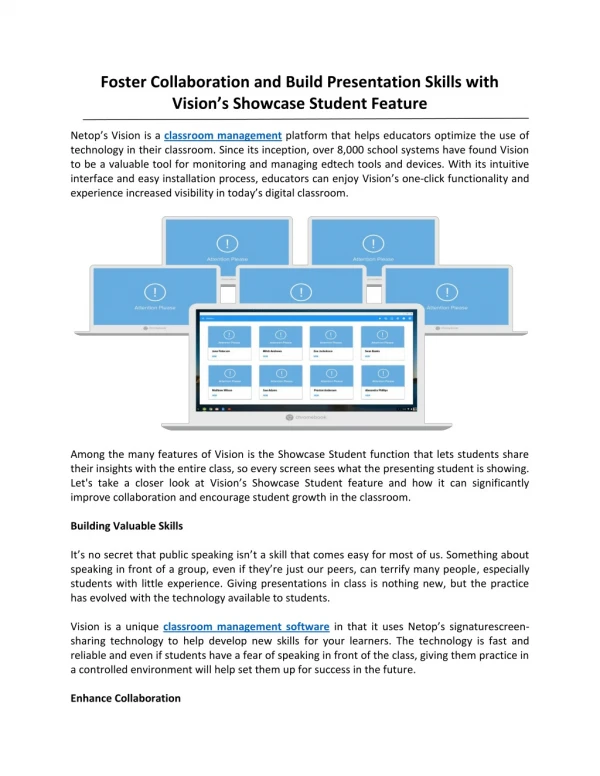 Foster Collaboration and Build Presentation Skills with Vision’s Showcase Student Feature