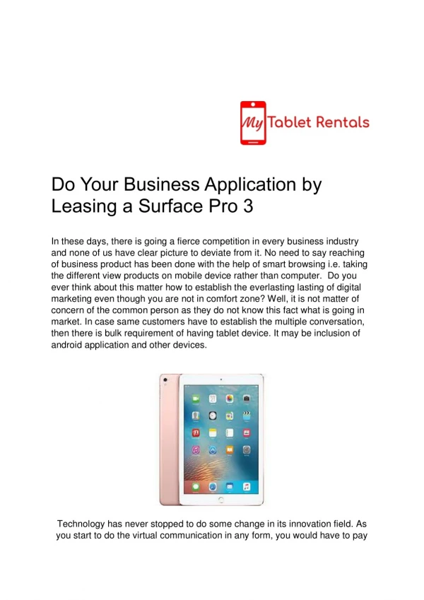 Do Your Business Application by Leasing a Surface Pro 3