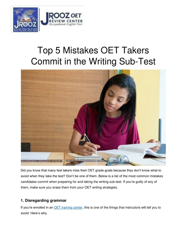 Top 5 Mistakes OET Takers Commit in the Writing Sub-Test