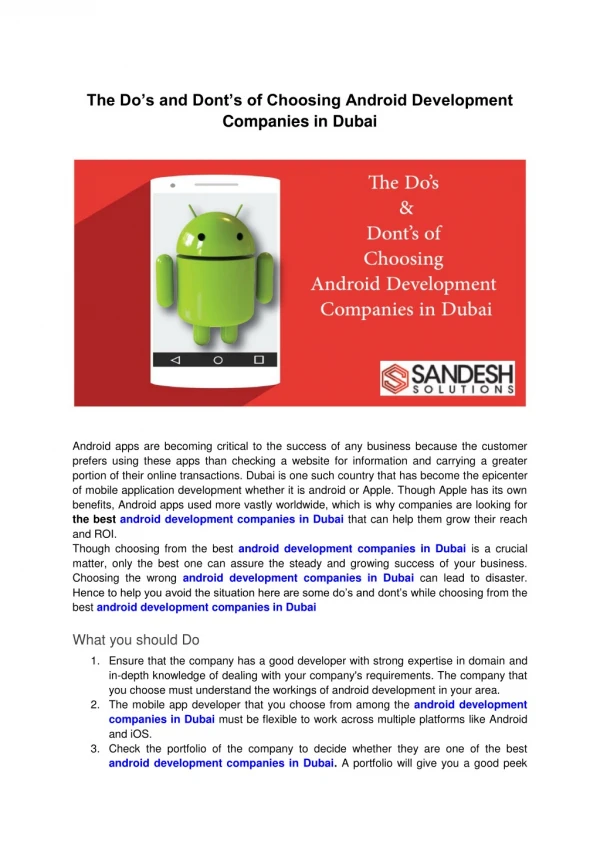 The Do’s and Dont’s of Choosing Android Development Companies in Dubai