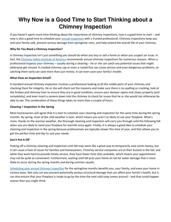 Why Now is a Good Time to Start Thinking about a Chimney Inspection