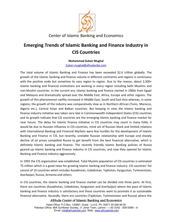 Emerging Trends of Islamic Banking and Finance Industry in CIS Countries
