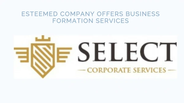 Esteemed Company Offers Business Formation Services