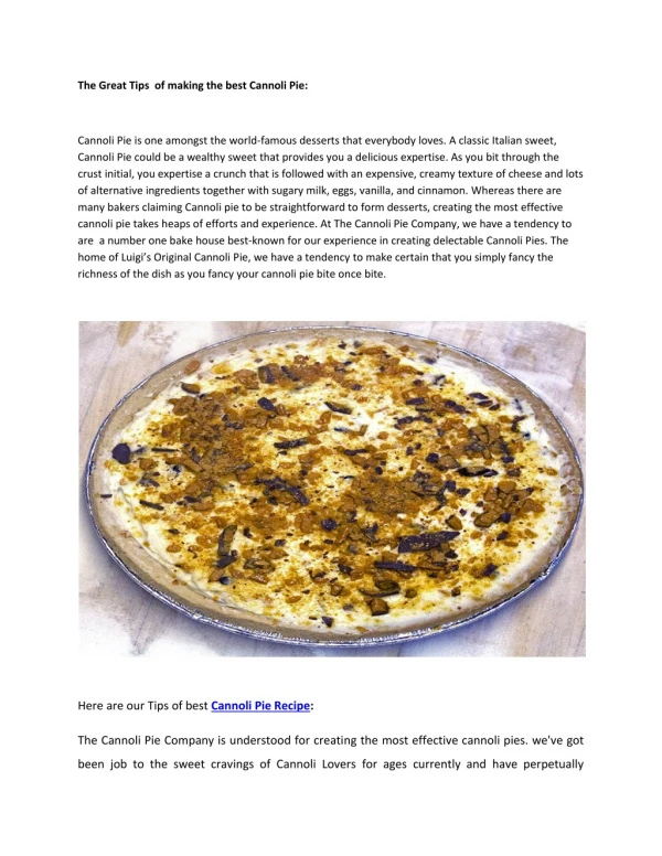 The Great Tips of making the best Cannoli Pie(