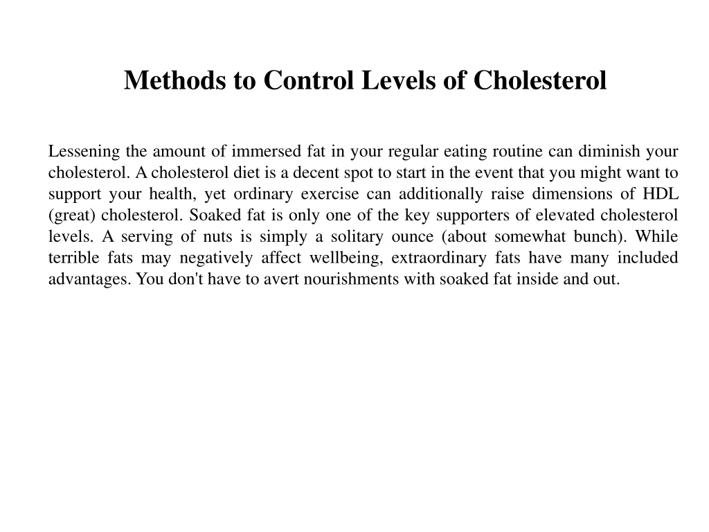 methods to control levels of cholesterol