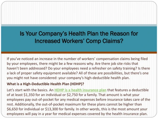 Is Your Company’s Health Plan the Reason for Increased Workers’ Comp Claims?