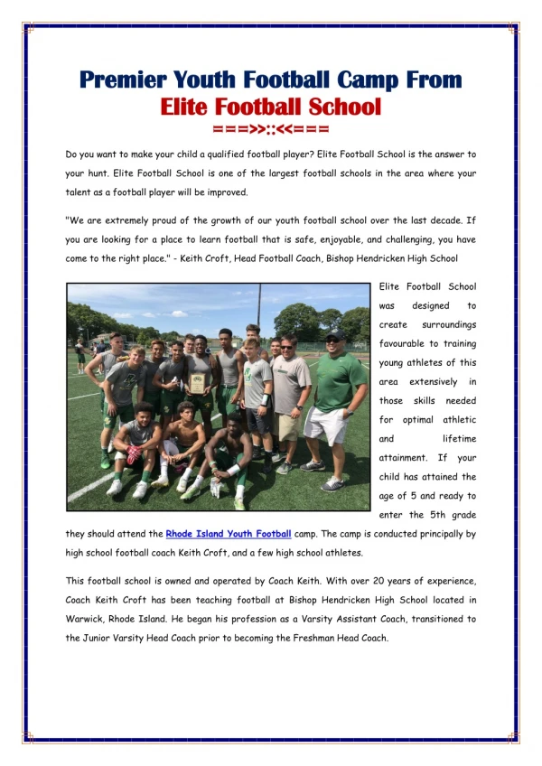 Football Camp From Elite Football School