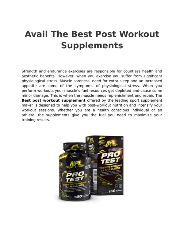 Avail The Best Post Workout Supplements