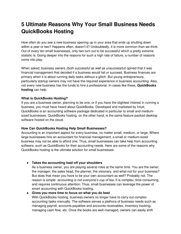 5 Ultimate Reasons Why Your Small Business Needs QuickBooks Hosting