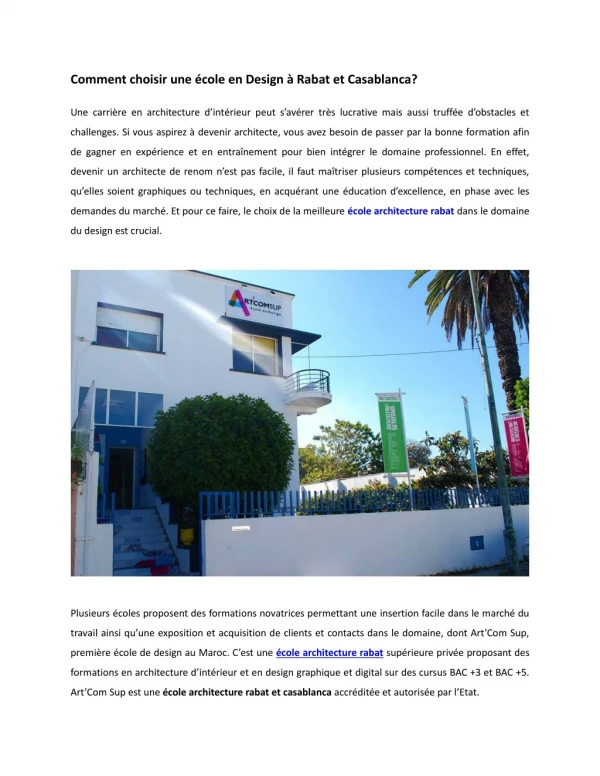 comment choisir une cole en design rabat