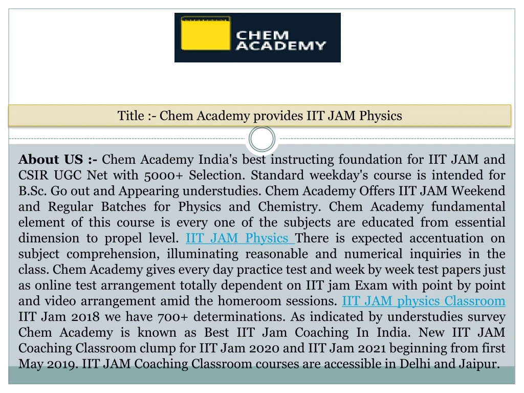 title chem academy provides iit jam physics